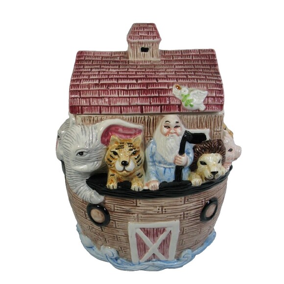 Noah's Ark Ceramic Cookie Jar Wang's International Inc Multi Color Dove Animals - Picture 1 of 7